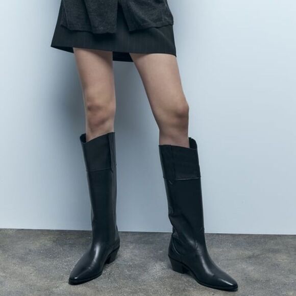 ZARA LEATHER COWBOY BOOTS NEW - Picture 11 of 11